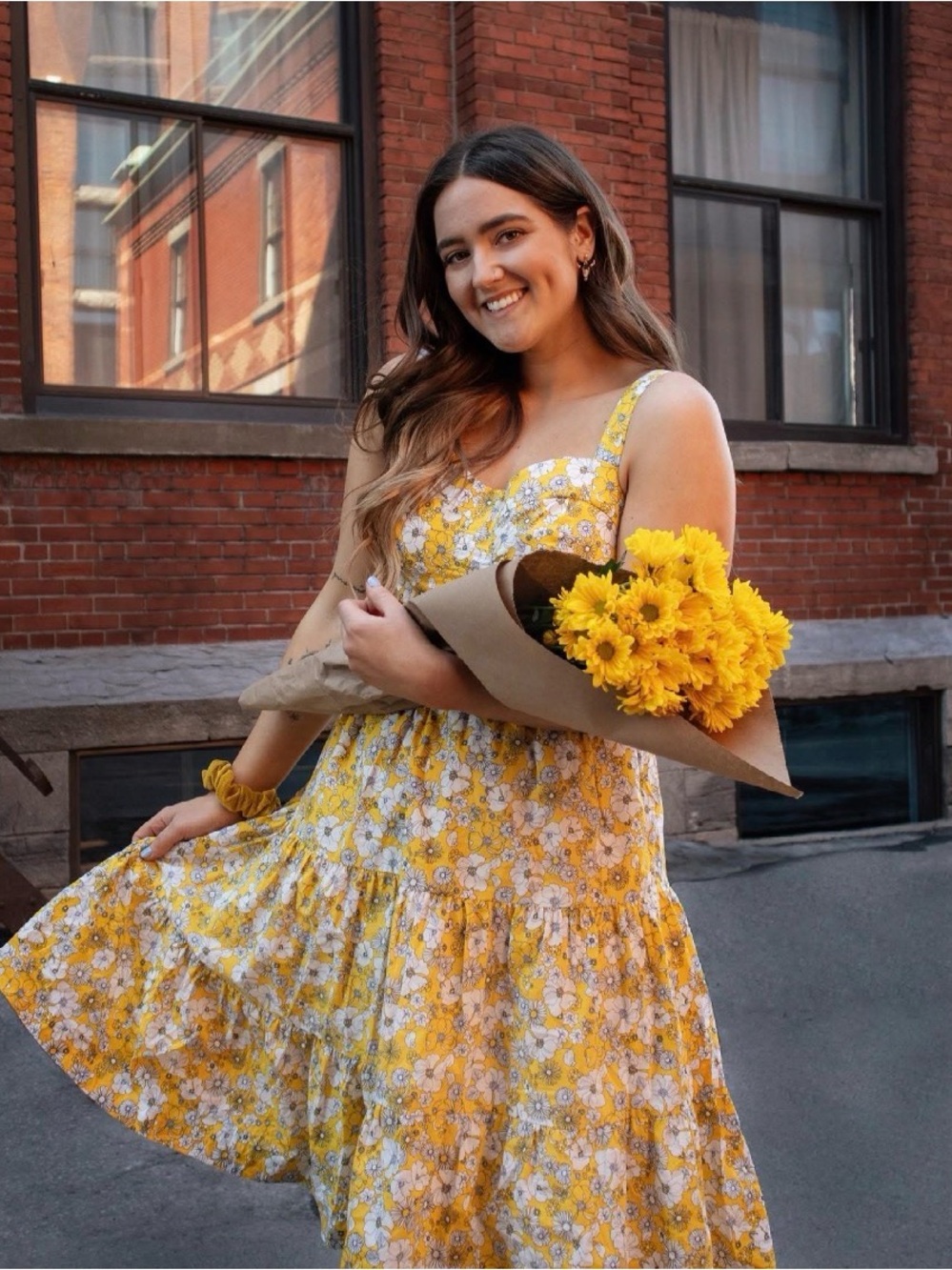 Modcloth Yellow Floral Sundress with Spaghetti Straps